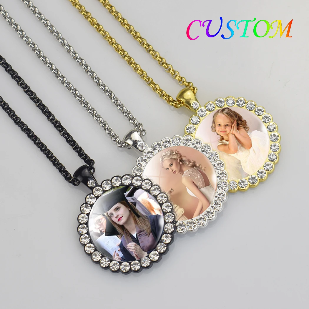 Graduation Anniversary Gift Custom Photo Necklace Lobster Chain Personalized Bling Bling Jewelry for Women Men