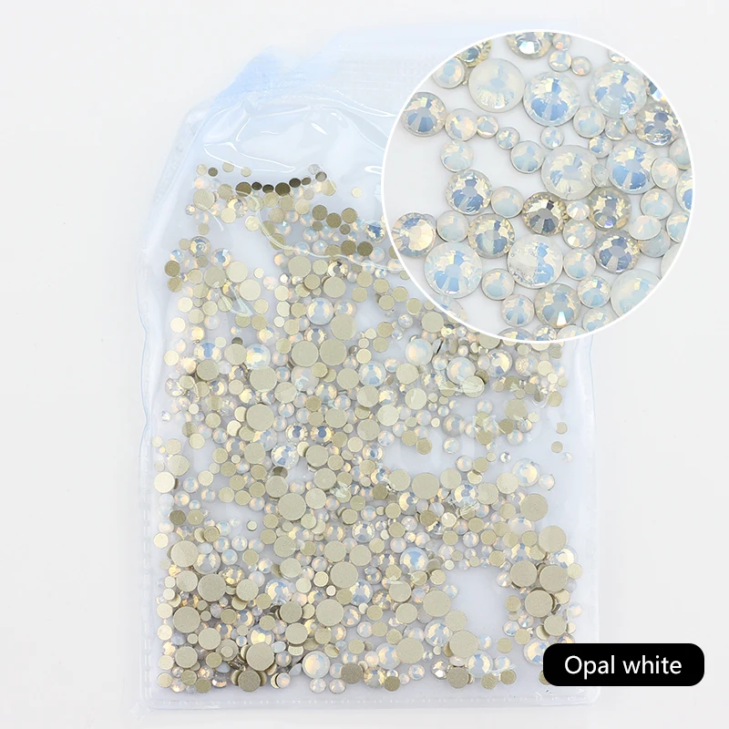 Opal white Все цвета, разные размеры, без горячей фиксации, с плоской задней частью, прозрачные Стразы AB для дизайна ногтей, стразы для 3D украшения ногтей, блестки - Цвет: Opal white