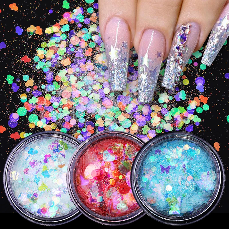 1 Box Nail Glitter Blue Pink Powder MIxed Cycle Star Colorful Irregular Flakes Sequins Palliette DIY Art Decorations Design | Красота и