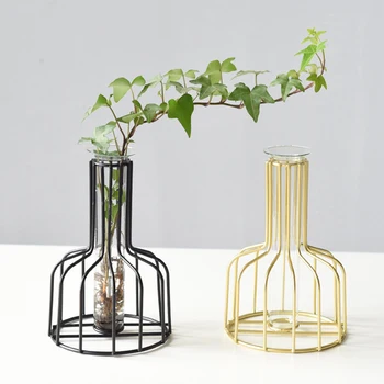 

Creative Hydroponic Test Tube Small Vase Iron Dry Flower Transparent Glass Vase Green Luo Living Room Flower Arrangement