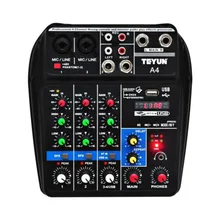 4 Channels Audio Mixer Sound Mixing Console Bluetooth Record Stage Meeting Live Broadcast Suppplies EU/US Plug