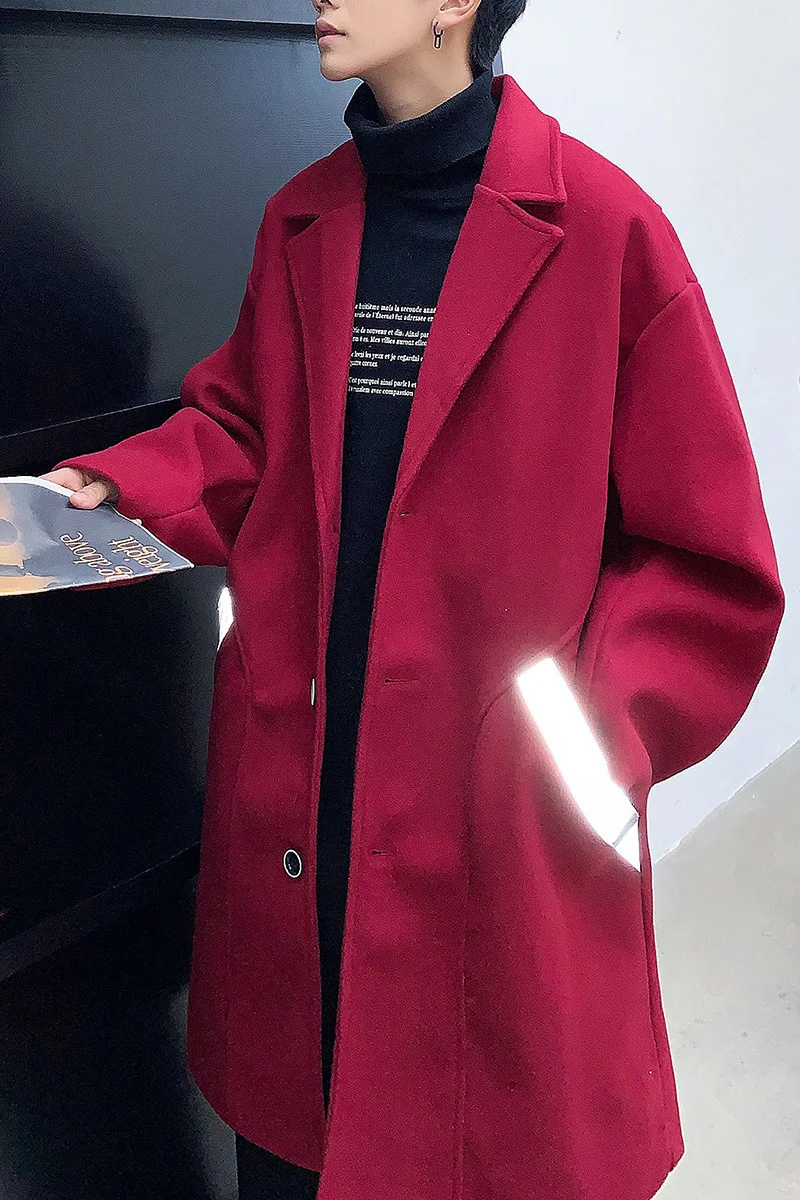 Men's coat winter new style long color contrast thickened single breasted coat loose casual personality youth men's wear