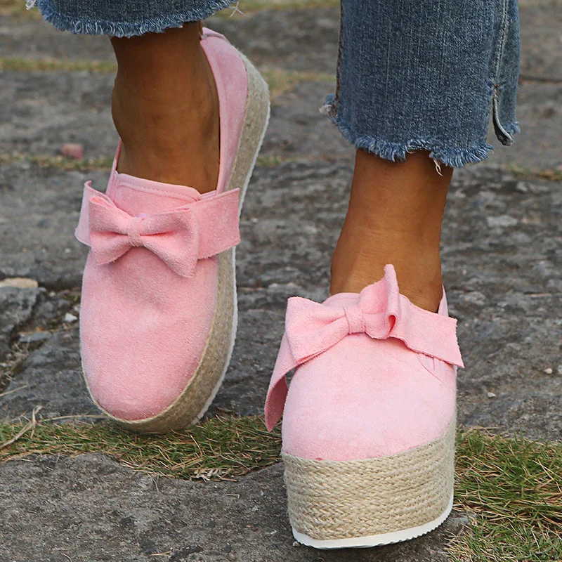 

2020 New Spring Women Flats Shoes Platform Sneakers Slip on Bows Flats Leather Suede Ladies Loafers Moccasins Casual Shoes