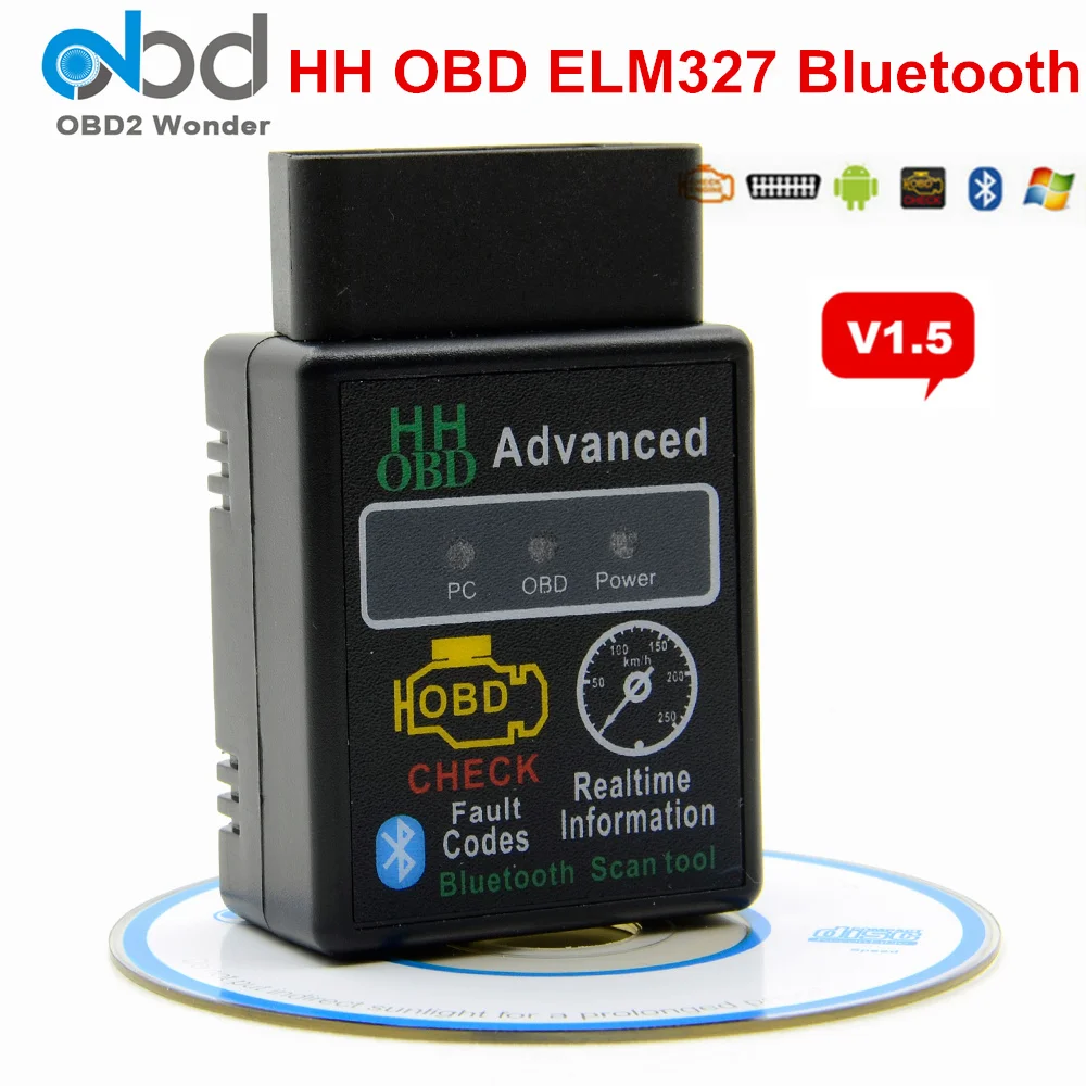 OBD2 ELM327 1,5 HH OBD диагностический сканер ELM 327 V1.5 Bluetooth OBDII автоматический считыватель кодов Поддержка всех OBD2 OBD 2 протоколов - Цвет: HH OBD ELM327 V1.5