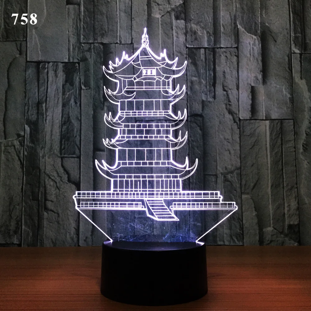 Знаменитое здание храма архитектурный замок мост Маяк 3D ночник акриловый лазер стерео Иллюзия 7/16 цветов сувенир подарки - Испускаемый цвет: Model 10