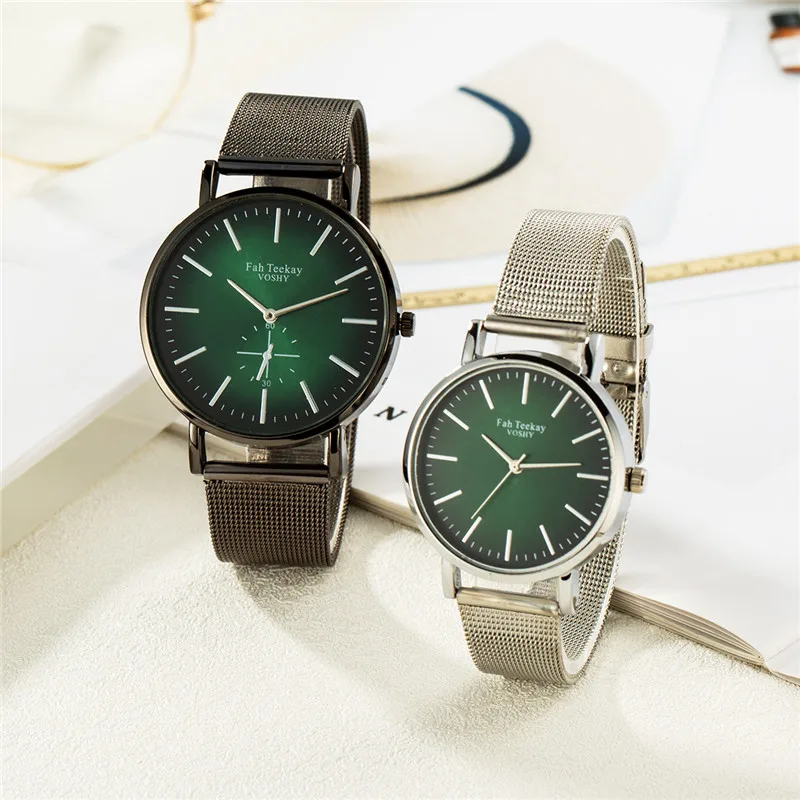 WJ-8739, модные простые часы для влюбленных, стальной ремешок, сетка, пряжка, часы для пары, брендовые роскошные часы для женщин и мужчин, кварцевые наручные часы