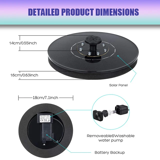 Led Napenergia -Szökőkút Medence Akkumulátor 1200Mah Vízesés Szökőkút Kerti Dekoráció Kültéri Madárfürdő Úszó Víz Udvar - Image 3