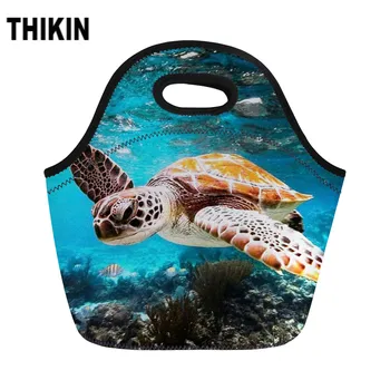 

ThiKin Cool Sea Turtle Pattern Lunch Bag Animal Printed Handbags Thermal Food Picnic Insulated Women Lunch Box Custom