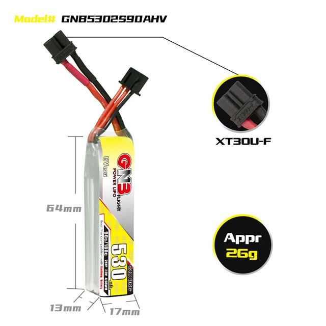 Gaoneng GNB 2S 530mAh 90C/180C HV 7.6V LiPo Battery XT30U-F Plug For RC Helicopter Quadcopter FPV Racing Drone Parts 2