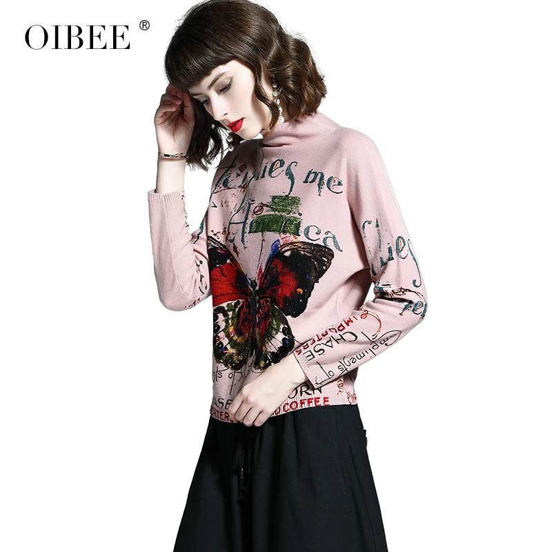 OIBEE2019 осенняя и зимняя женская новая мода печать наборы с длинным рукавом короткий свитер дикая рубашка женская