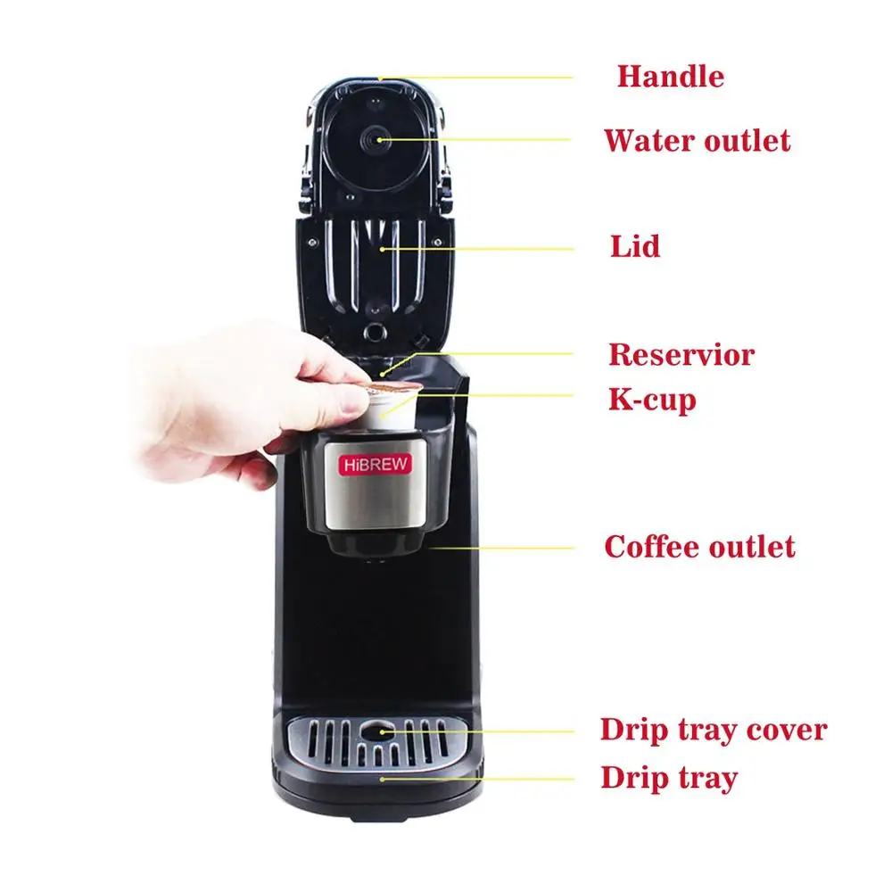 HiBREW кофейник с одной подачей K Cup для приготовления кофе K-Cup Pod и молотого кофе, компактный размер, предназначенный для переноски