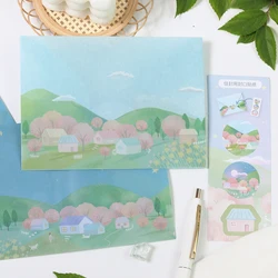 12 enveloppes en papier, 4 styles, 12 autocollants, dessin animé, peinture à la main, beau paysage, tournesol 