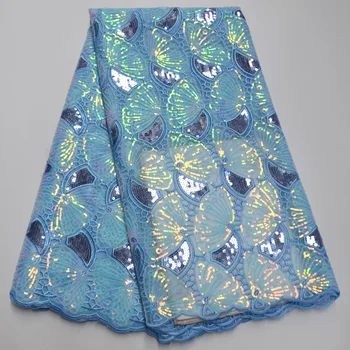 

Organza Embroidery French Lace Fabric 2020 sky blue Sequins Lace Fabric Material Tulle Mesh Lace Dress African Net Lace Clothes