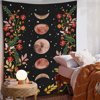 

Psychedelic Moon Starry Tapestry Flower Wall Hanging Room Sky Carpet Dorm Tapestries Art Home Decoration Accessories