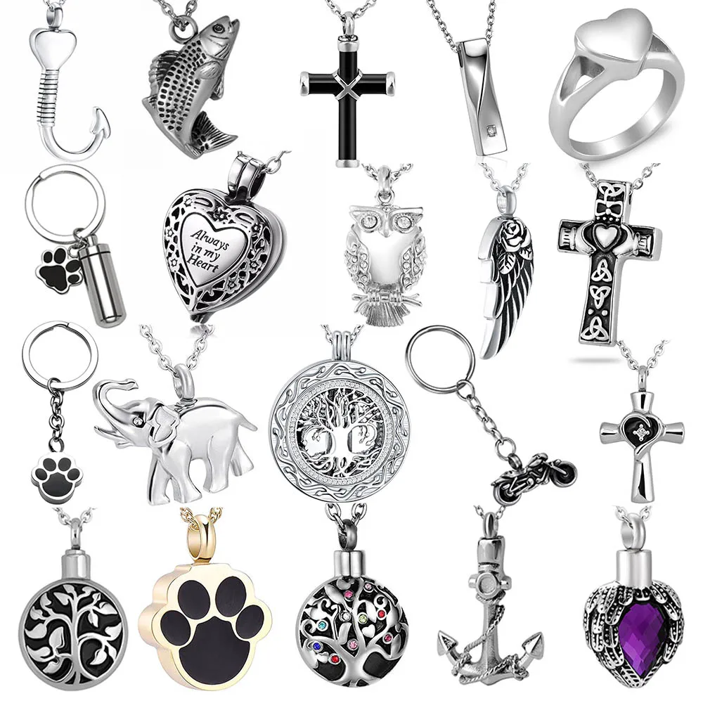 Stainless Steel Fashion Cremation Jewelry Urn Necklace for Ashes Urn Jewelry Rich styles Memorial Keepsake Pendant Locket