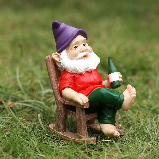 Garden Drinking Gnome On The Rocking Chair Creative Dwarf Funny Lawn  Ornaments for Home Yard Supplies Craft Gifts 8*12.5*15cm - AliExpress