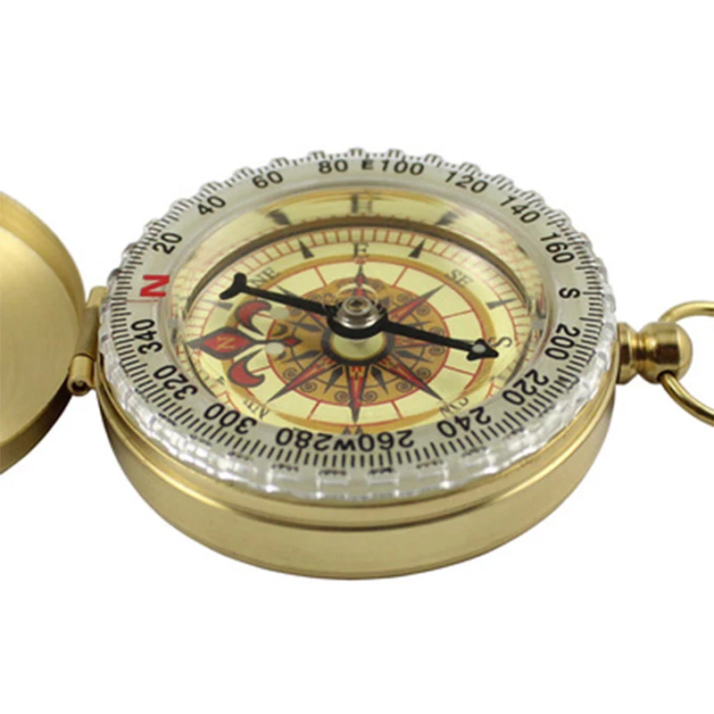 Outdoor Portable Pure copper clamshell compass with luminous pocket watch compass multi-function metal measuring ruler tool