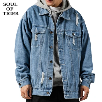 

SOUL OF TIGER 2020 British Fashion Style Spring Mens Vintage Denim Jackets Male Casual Loose Coats Oversized Streetwear Clothes