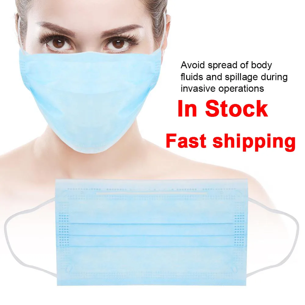 

IN Stock 50pcs 3-Layer Face Mouth Masks Non Woven Disposable Anti-Dust Meltblown cloth Masks Earloops Masks
