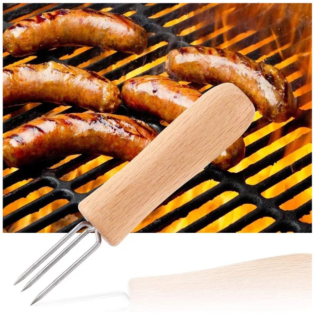 4 Darab Rozsdamentes Acél Kukoricatartók Fa Fogantyú Kézi Nyárs Kültéri Bbq Anti Scurding Forks Kerti Piknik Főző Szerszámok - Image 4
