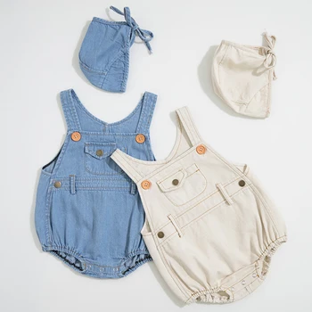 

2020 New Lovely Baby Girls Boys Romper Summer Infant Solid Rompers+Hat Newborn Baby Cute One-pieces Kids Cowboy Jumpsuit