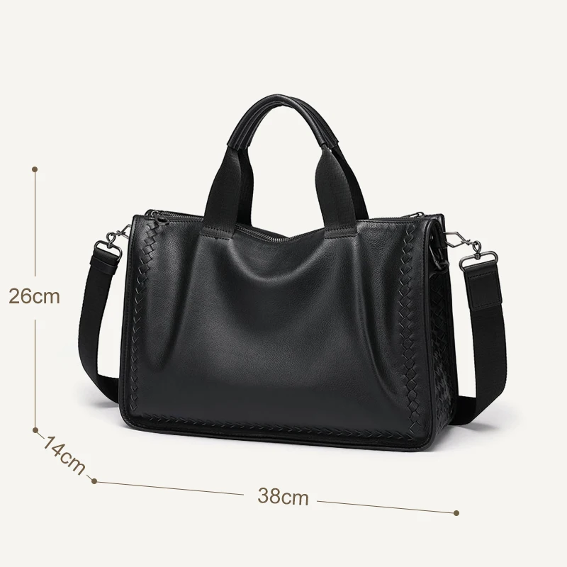Black Small Кожаная мужская сумка большой емкости, тканая деловая сумка, роскошная брендовая мягкая кожаная сумка через плечо, Повседневная Дорожная сумка из овечьей кожи - Цвет: Black Small
