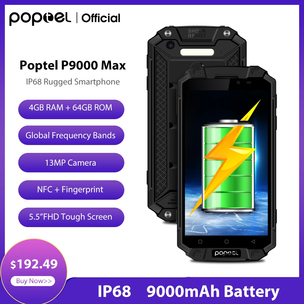 Горяч продавая Poptel P9000max прочный смартфон Мощность номер телефона банка 9000 мА/ч 4G