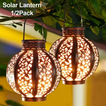 

1/2 Pack Outdoor Hanging Solar Lights Retro Solar Lights Hanging Solar Brown White Lantern with Handle for House Garden Decor
