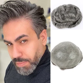 

Hair Extensions Full Pu Male Wig Hair Prosthesis Men Toupee Grey Human Wig Natural Hair Men Wig System Hairline Remy Hair Pieces