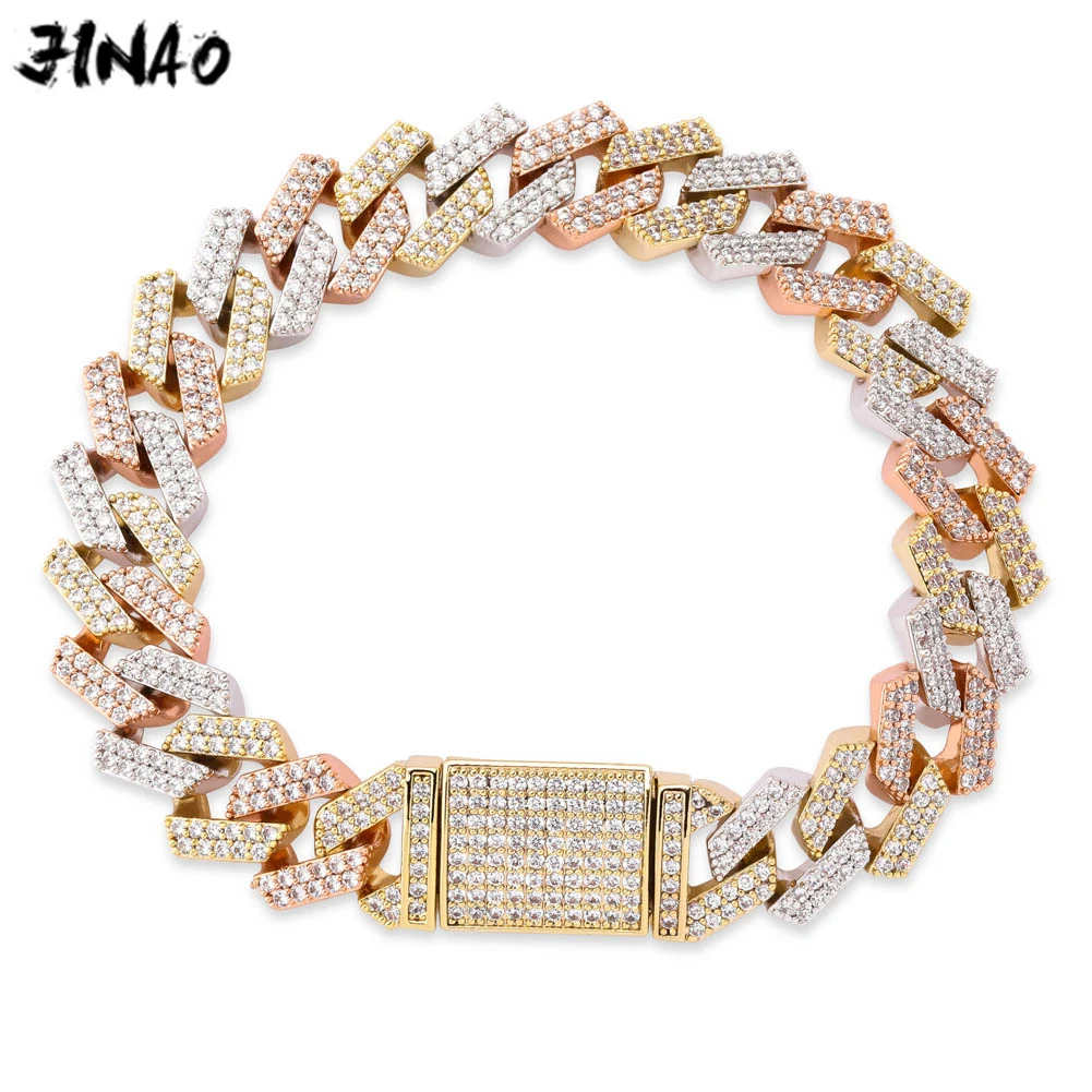 Цзинао 14 мм замок застежка кубинская ссылка 7-9 дюймов браслет Iced Out AAA кубический циркон Bling хип хоп мужские ювелирные изделия подарок