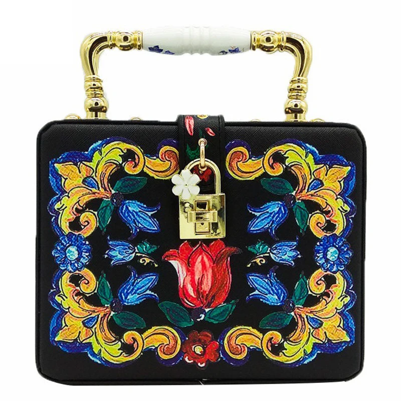 Bags for Women Ceramics Top Handbag Women Flower Tote Bag Box Clutch Shoulder and Crossbody Handbags Evening Cocktail Party Bag