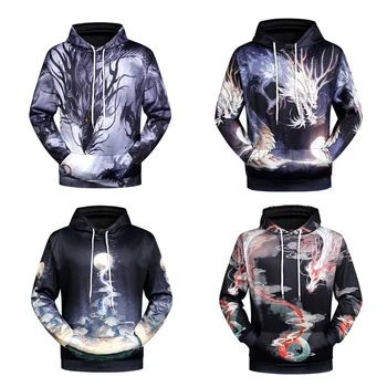 

Harajuku Japanese Style Samurai Man Kimono Hoodies Autumn Winter Hooded Sweater Ukiyo Dragon Print Women Couple Clothing