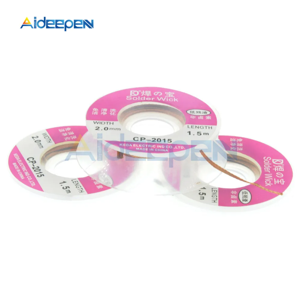 CP-2015 1.5M 5FT 1.5mm 2mm 2.5mm 3mm 3.5mm Solder Wick Remover Desoldering Braid Wire Sucker Cable Soldering Accessory CP-2015 1.5M 5FT 1.5mm 2mm 2.5mm 3mm 3.5mm Solder Wick Remover Desoldering Braid Wire Sucker Cable Soldering Accessory