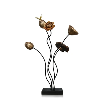 

72CM NEW CHINESE STYLE LOTUS ARTS SCULPTURE ZEN STATUE RESIN IRON ART&CRAFT DESKTOP CREATIVE PLANT FIGURINES HOME DECORATE R2784