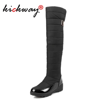 

Women Snow Boots Warm Winter Women Shoes Female Patent Leather Knee High Boots For Woman Botas Mujer Plush Ladies Snow Boots