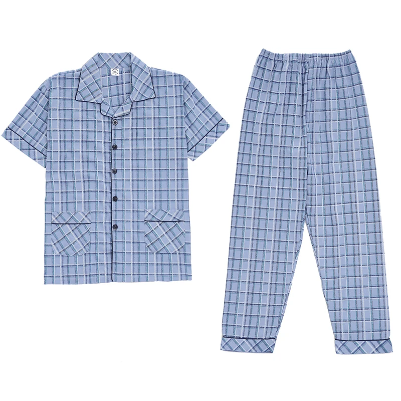 

Summer Cotton Men Pajamas Set Short Sleeve Turn-down Collar Plus Size 4XL Male Sleepwear Short Tops+Long Pants 2Pcs Set Pyjamas
