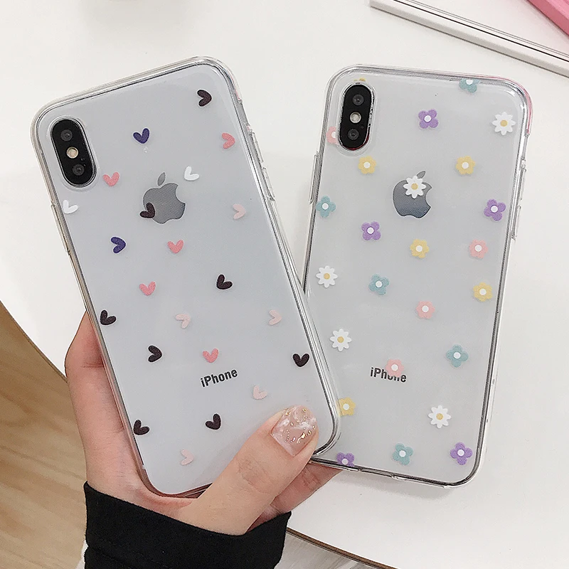 

Soft Phone Cases For iphone X XS Max XR Case For iphone 6 6S 7 8 Plus Floral Love Heart Transparent TPU Silicone Back Cover
