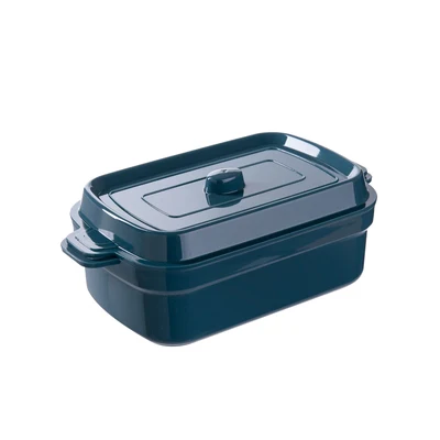 Square dark blue Японский Ланч-бокс двухслойный PP креативный портативный детский Ланч-бокс для микроволновой печи новая посуда коробка для хранения фруктов - Цвет: Square dark blue