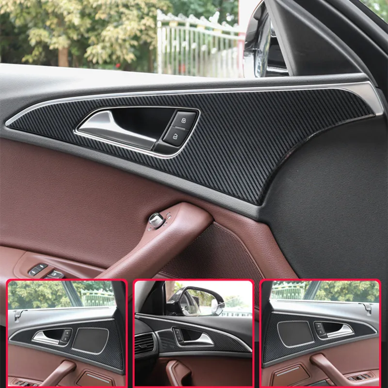 Нержавеющая сталь черная дверь панель украшения Рамка отделка насадки на пуговицы для Audi A6 C7 2012- наклейки из углеродного волокна
