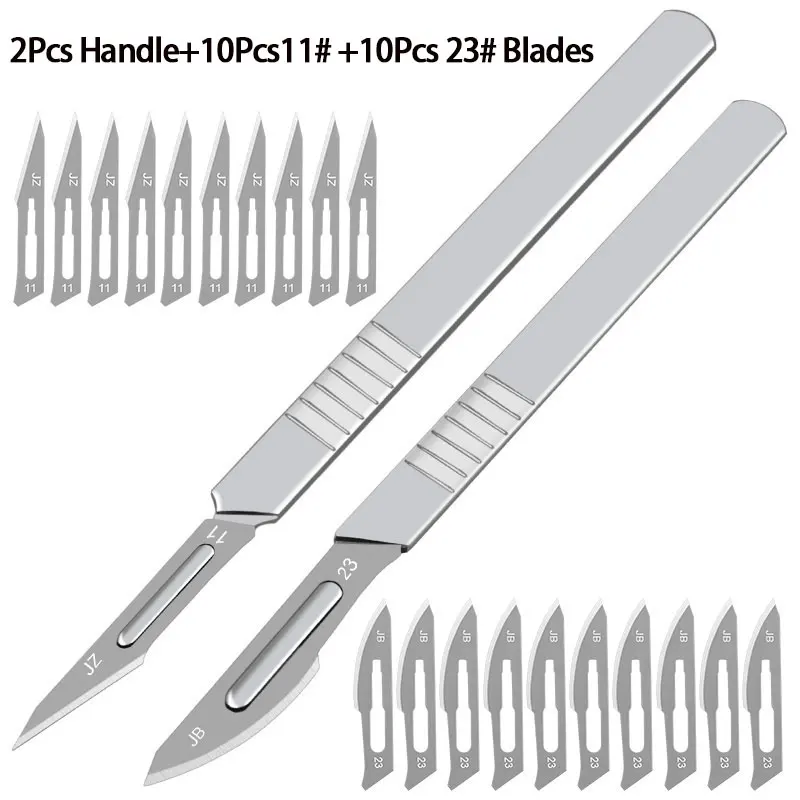 Stainless Steel Scalpel Tool Set 10Pcs 11#23# Blades+1Pc Handle  Surgical Knifves Phone Computer PCB DIY Repair Wood Carving Pen