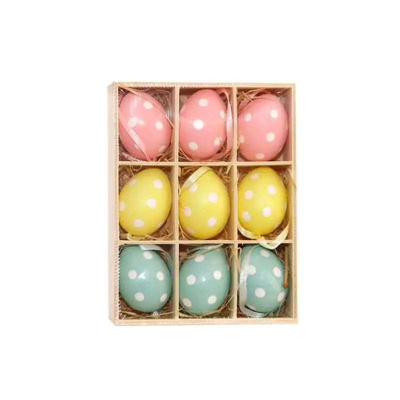 9pcs/Box Easter Simulation Egg Ornaments Child Macaron Eggs Painted Toys