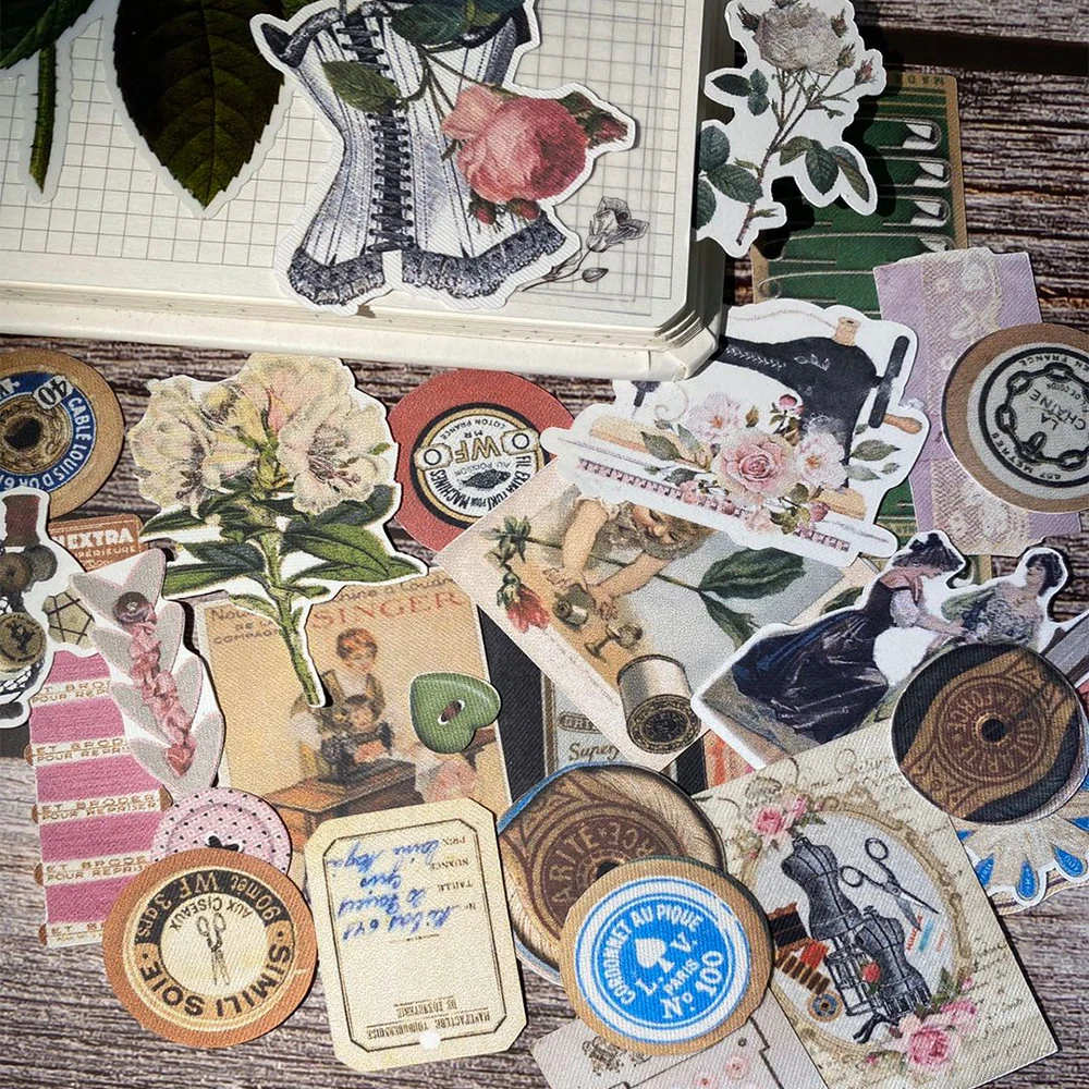 Retro European and American SEW Decorative Sticker DIY Scrapbooking Journal Album Diary Collage 32pcs