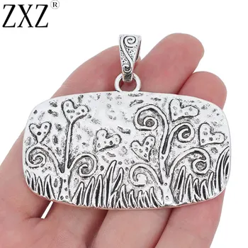 

ZXZ 2pcs Tibetan Silver Large Hammered Flower Grass Plant Rectangle Charms Pendants for Necklace Jewelry Making Findings