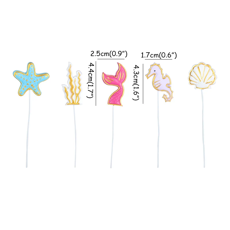 DIY Cake decoration Glitter mermaid Cake topper Tail/shell/seahorse cupcake supplies Happy birthday party decor kids Babyshower - Цвет: 5pcs E topper