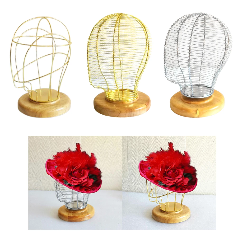21'' Hollowed-out Sturdy Metal Hair Mannequin Head Hat Display Stand Holder Manikin Model Stand Rack with Wooden Base