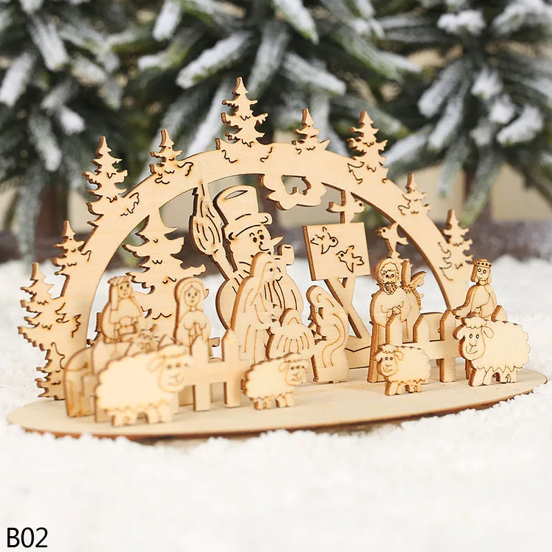 Новогодние рождественские настольные украшения креативный Снеговик овца деревянные поделки 3D предметы домашнего обихода подарок для детей