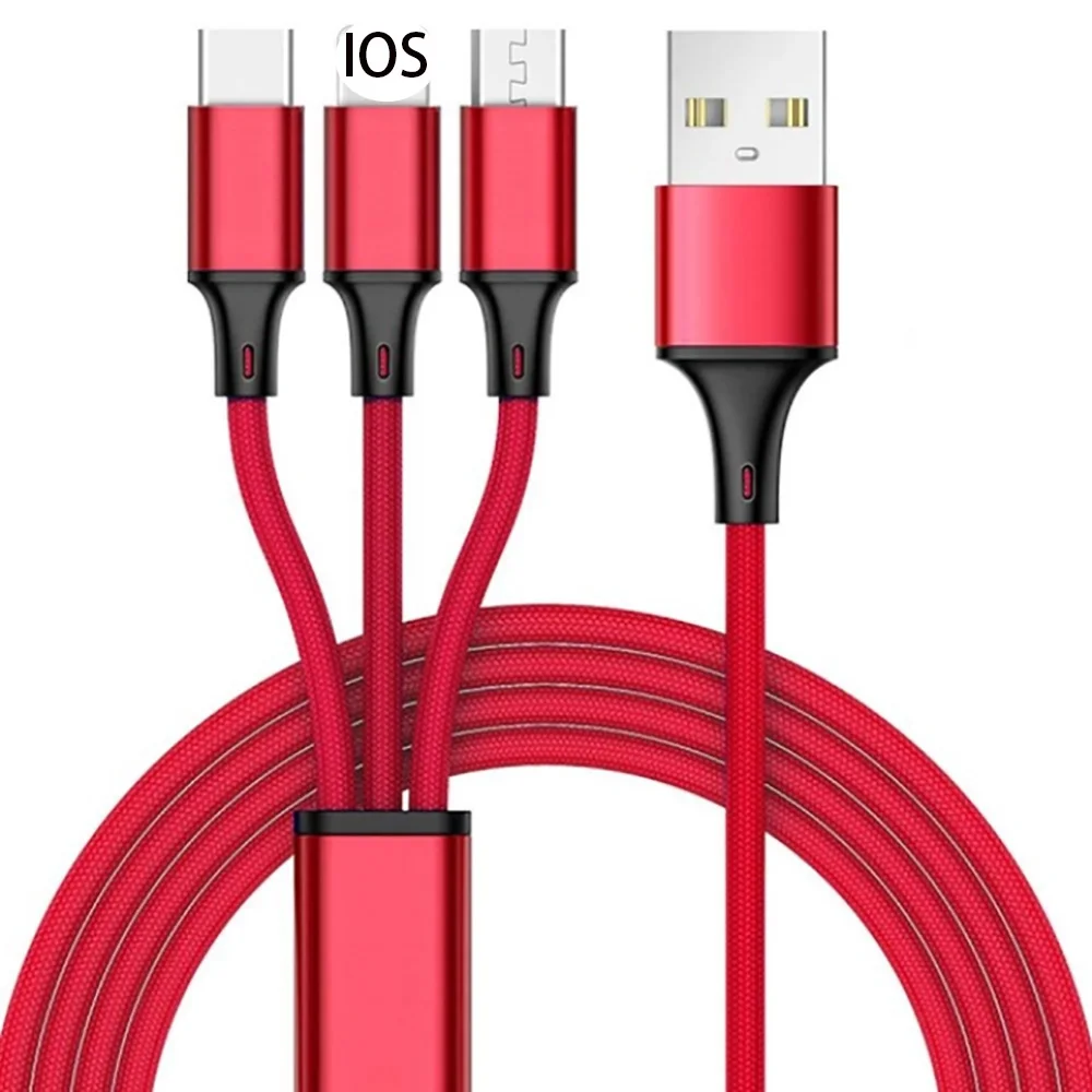 3 в 1 USB кабель для iPhone 11 7 samsung S9 S8 Xiaomi мульти Быстрая зарядка микро USB кабель usb type C кабели для мобильных телефонов - Цвет: Красный