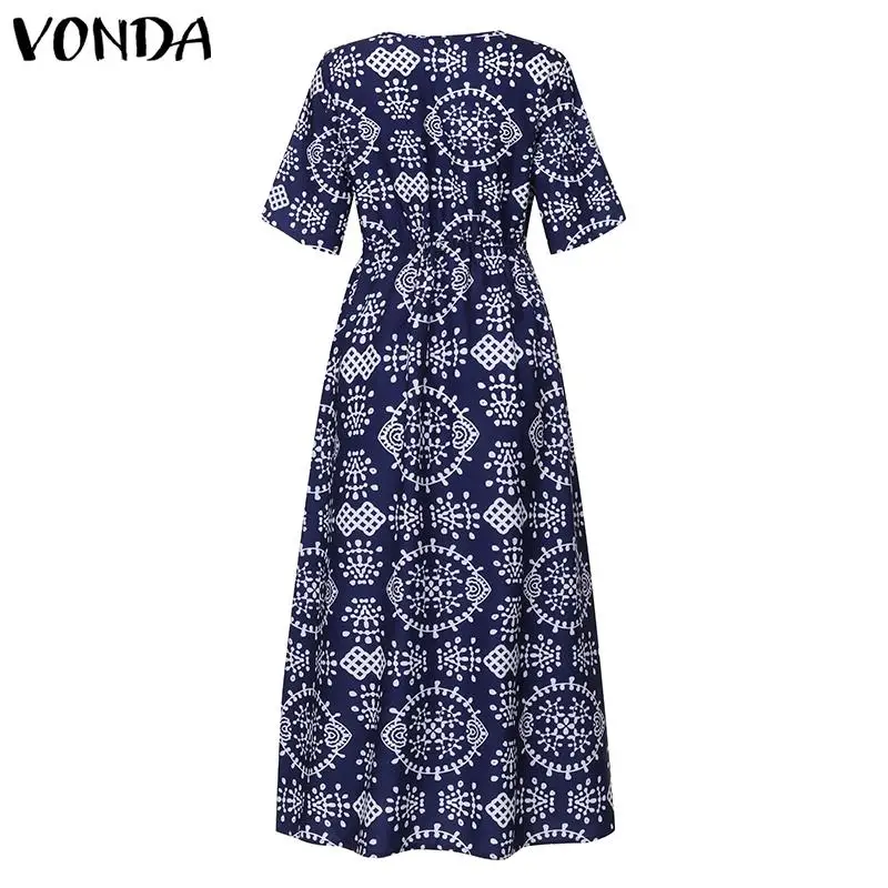 VONDA/ богемное платье для беременных с принтом, сексуальное женское летнее платье с разрезом, короткий рукав, длинный халат, повседневные свободные вечерние пляжные платья