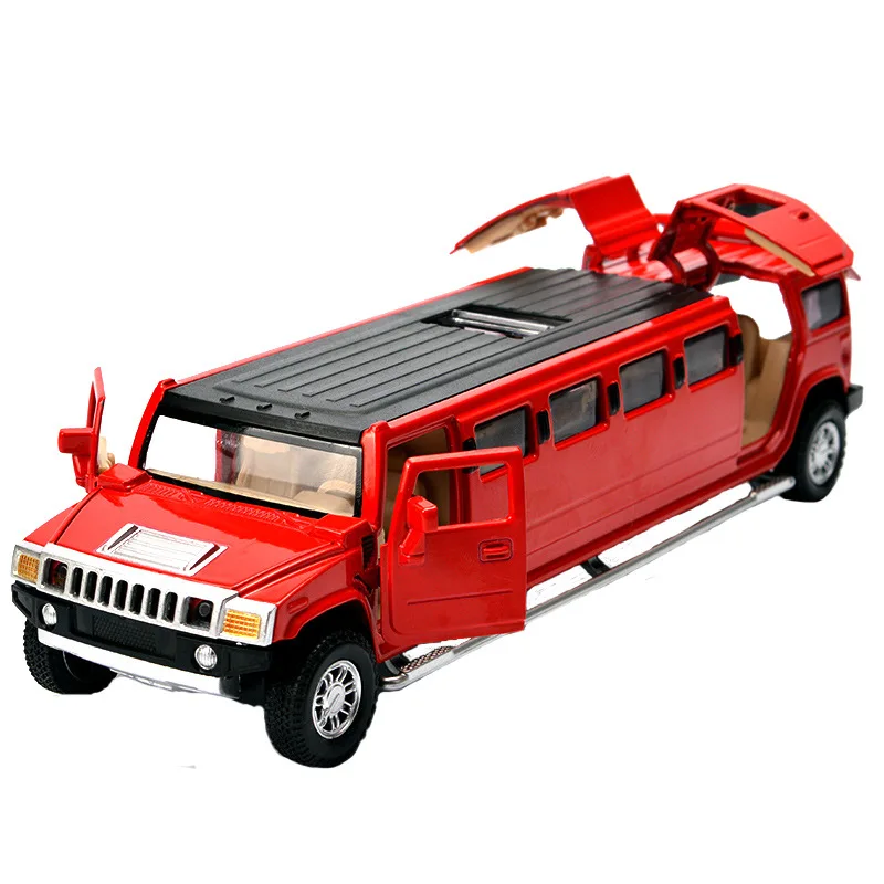 Красный Высокая имитация 1:32 Сплав hummer limousine Металл литой автомобиль модель оттягивающийся мигающая детская музыкальная игрушка транспортные средства - Цвет: Красный