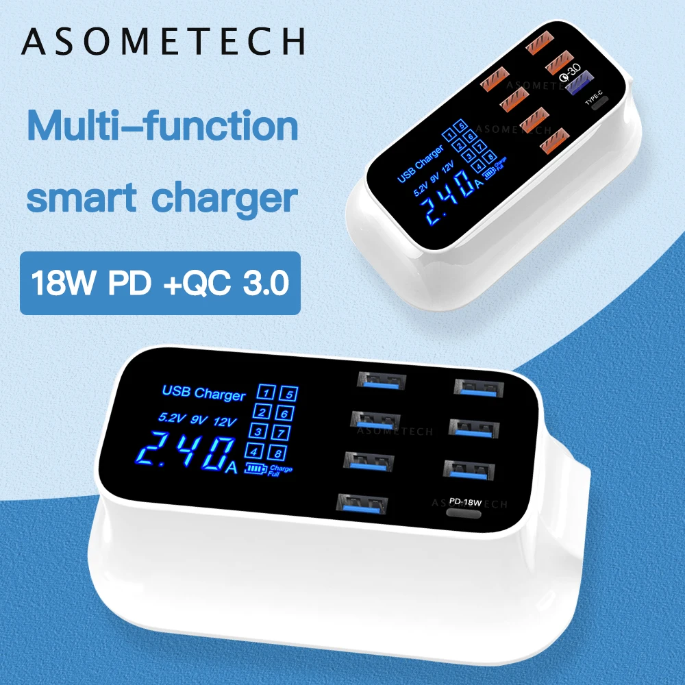 US $23.04 Quick Charge 30 Smart USB Type C Charger Phone USB Charger Fast Charging Desktop Socket Adapter Station Led Display For Iphone